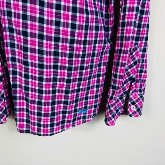 Talbots plaid button down shirt size L pink blue long sleeve collards Classic - Picture 2 of 7